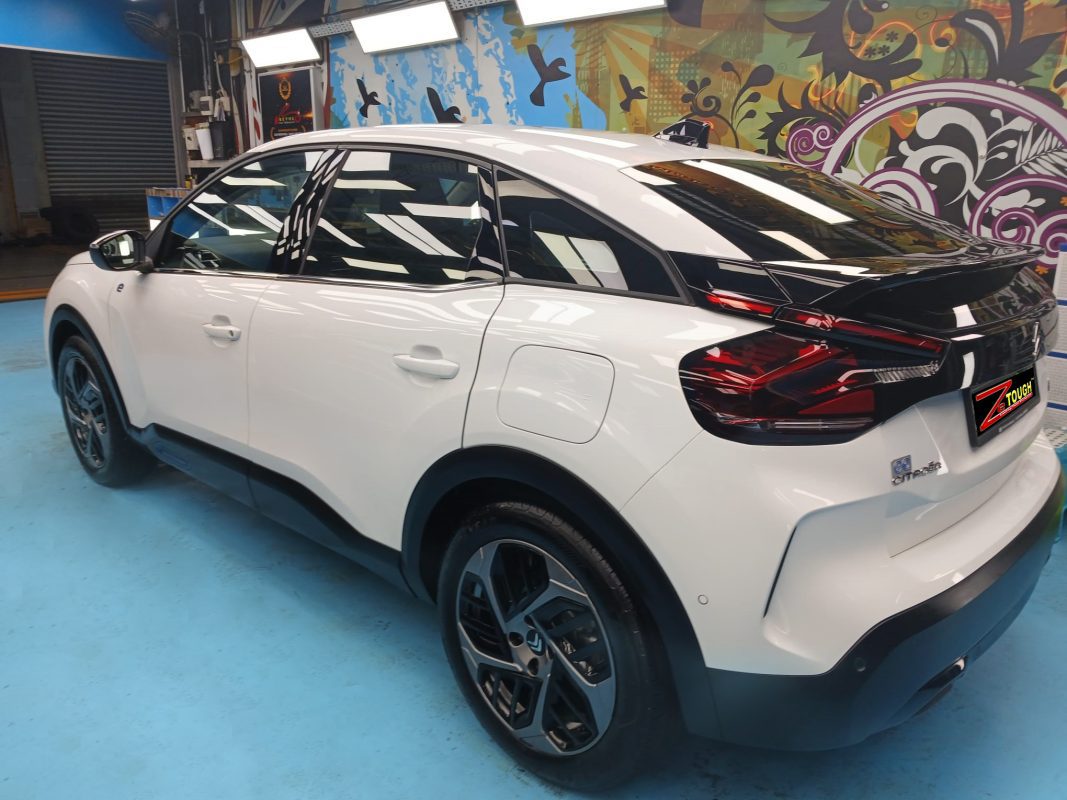 Front three-quarter view of the Citroen E-C4 after coating.