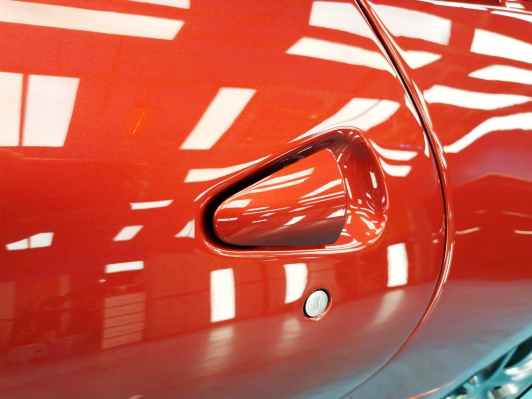 Front three-quarter view of the Ferrari 599 after coating.