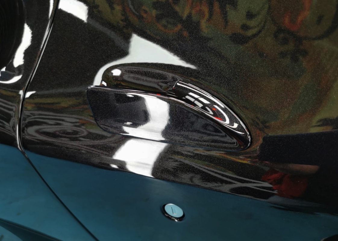 Front three-quarter view of the Ferrari F8 after coating.