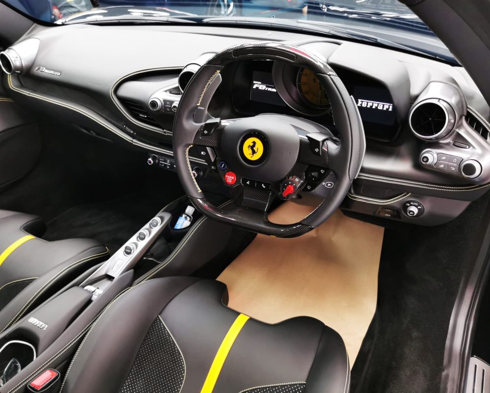 Front three-quarter view of the Ferrari F8 Tributo after coating.