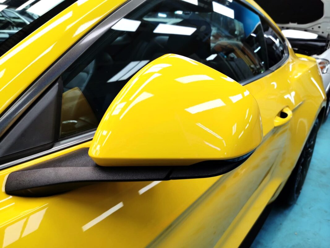 Side panel of the Ford Mustang with the ceramic finish locked in.