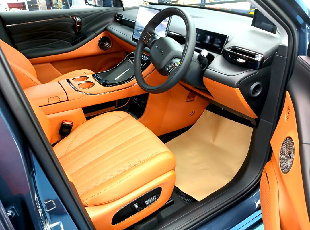 The GAC Aion V's protected, high-gloss finish.