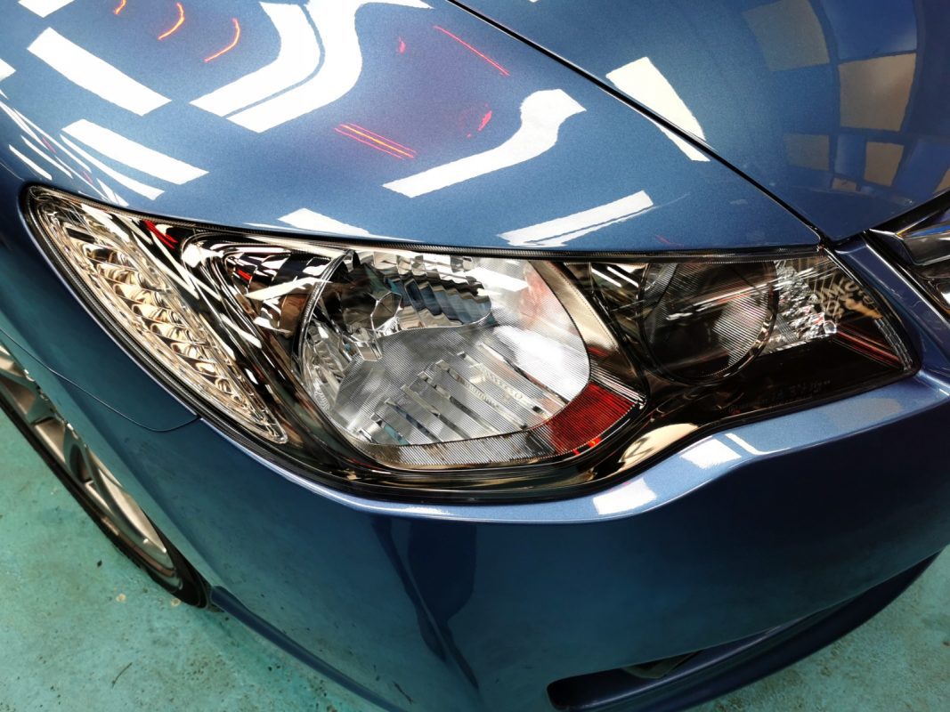 The resprayed bodywork of the Honda Civic.