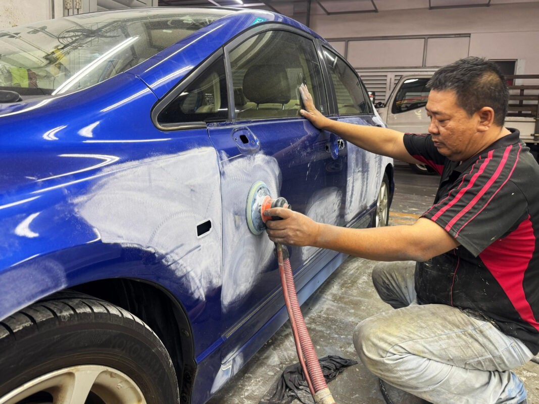 The body surface being examined and patched for imperfections.