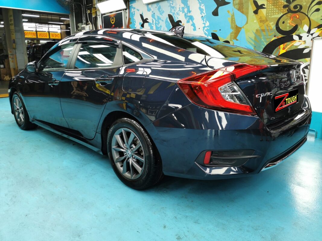 The Honda Civic reassembled and detailed, nearing completion.