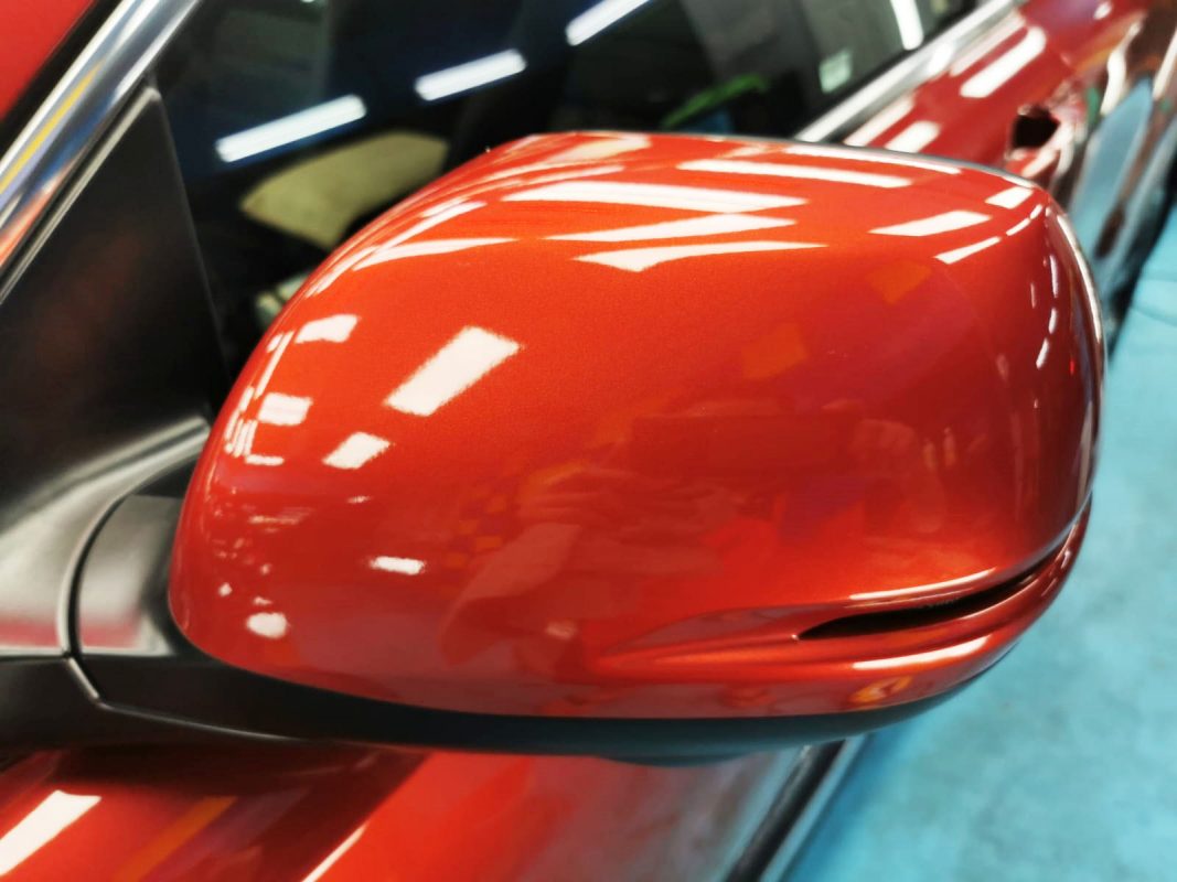 The CR-V parked in the workshop, freshly coated.