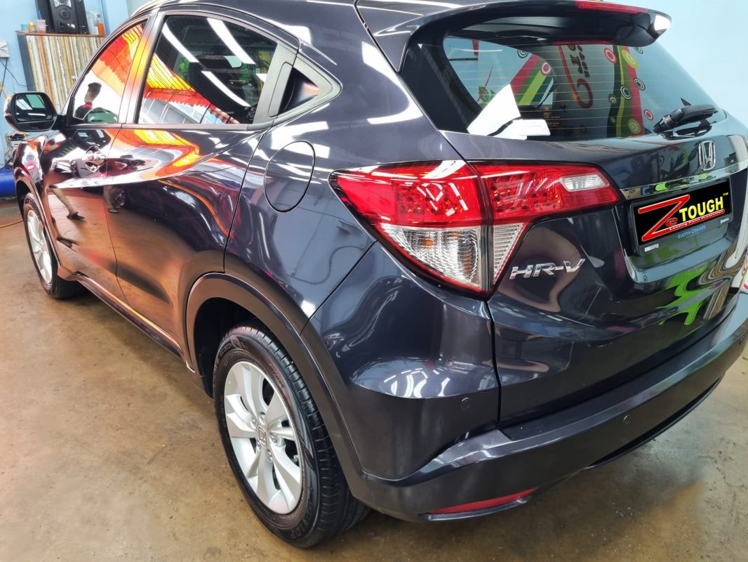 The Honda HR-V parked in the workshop, freshly coated.