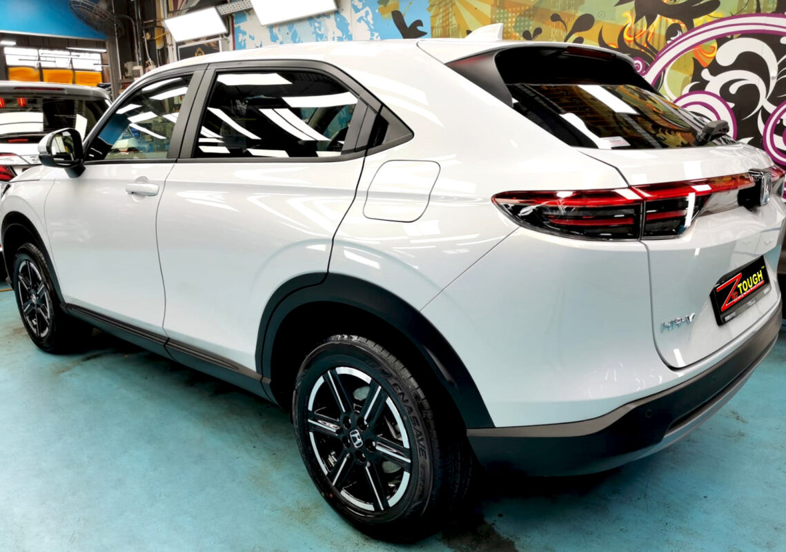 The Honda HR-V parked in the workshop, freshly coated.