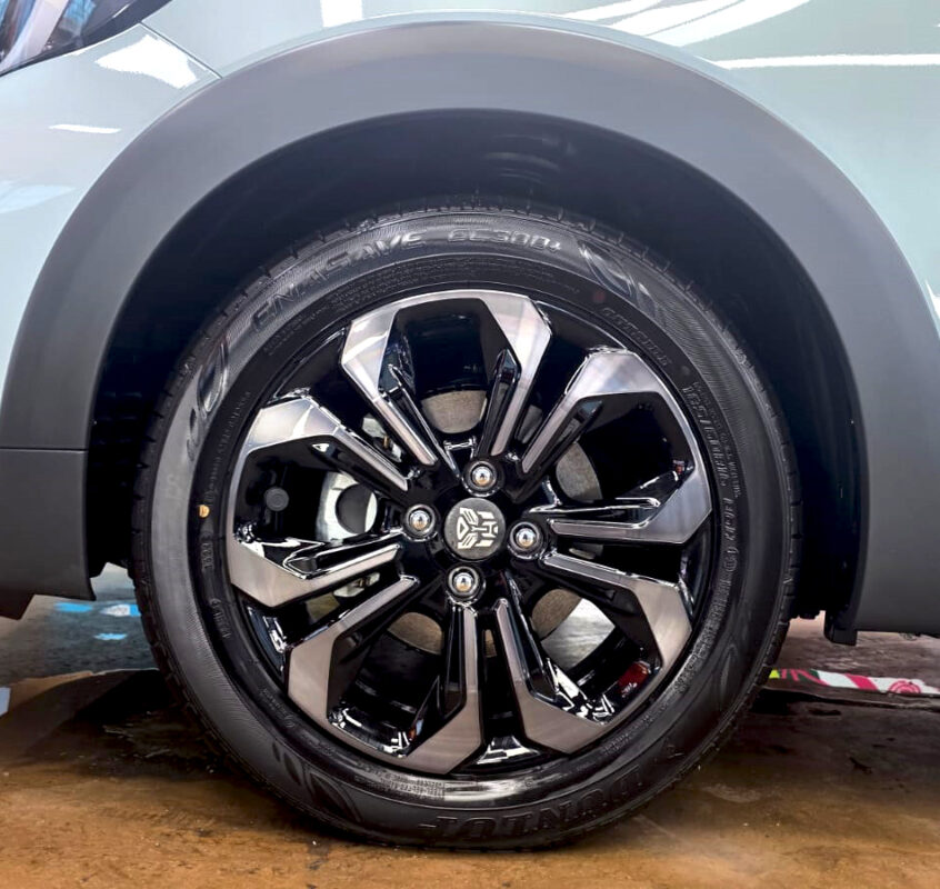 The coated bodywork of the Honda Jazz Crosstar under workshop lighting.