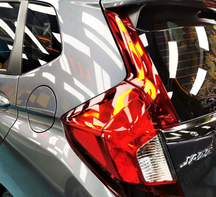 Front three-quarter view of the Honda Jazz after coating.