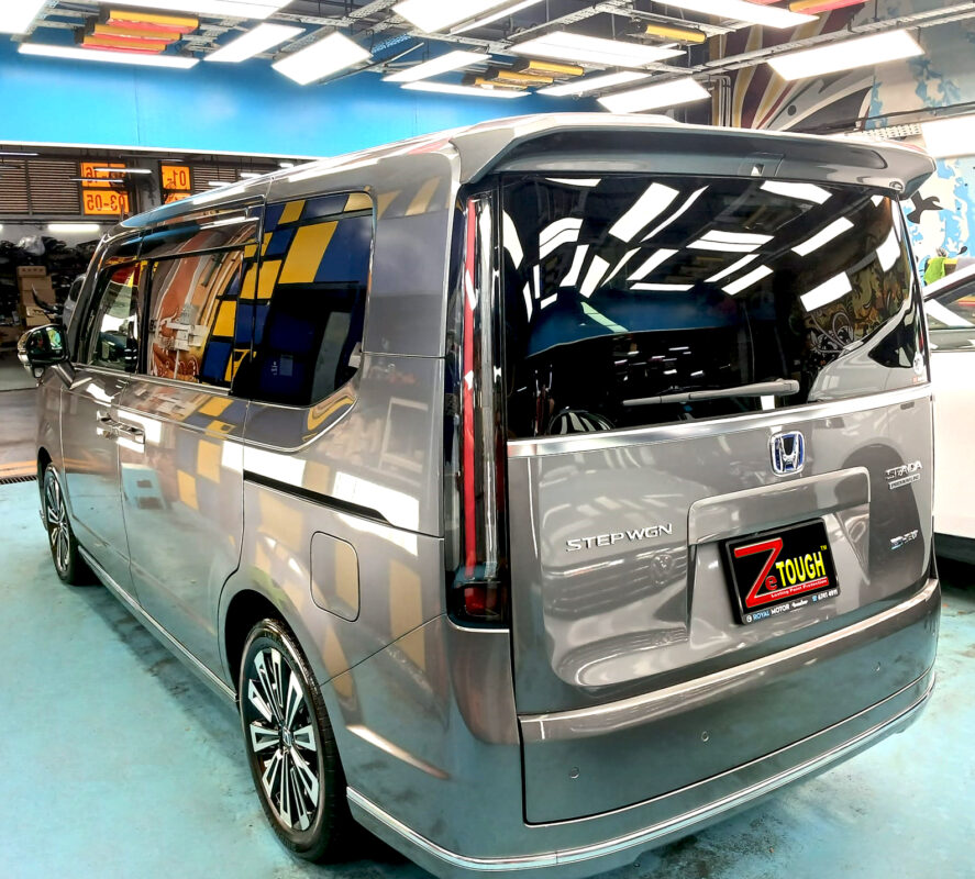 The Honda Stepwagon parked in the workshop, freshly coated.