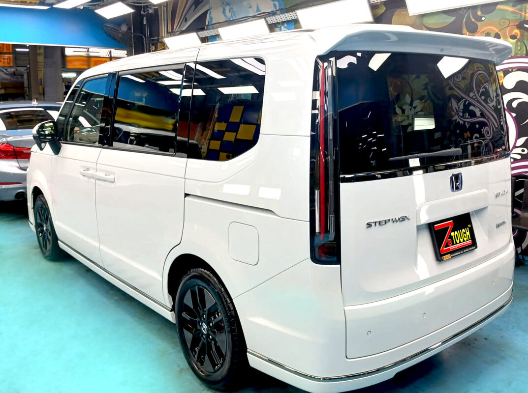 The Honda Stepwagon parked in the workshop, freshly coated.
