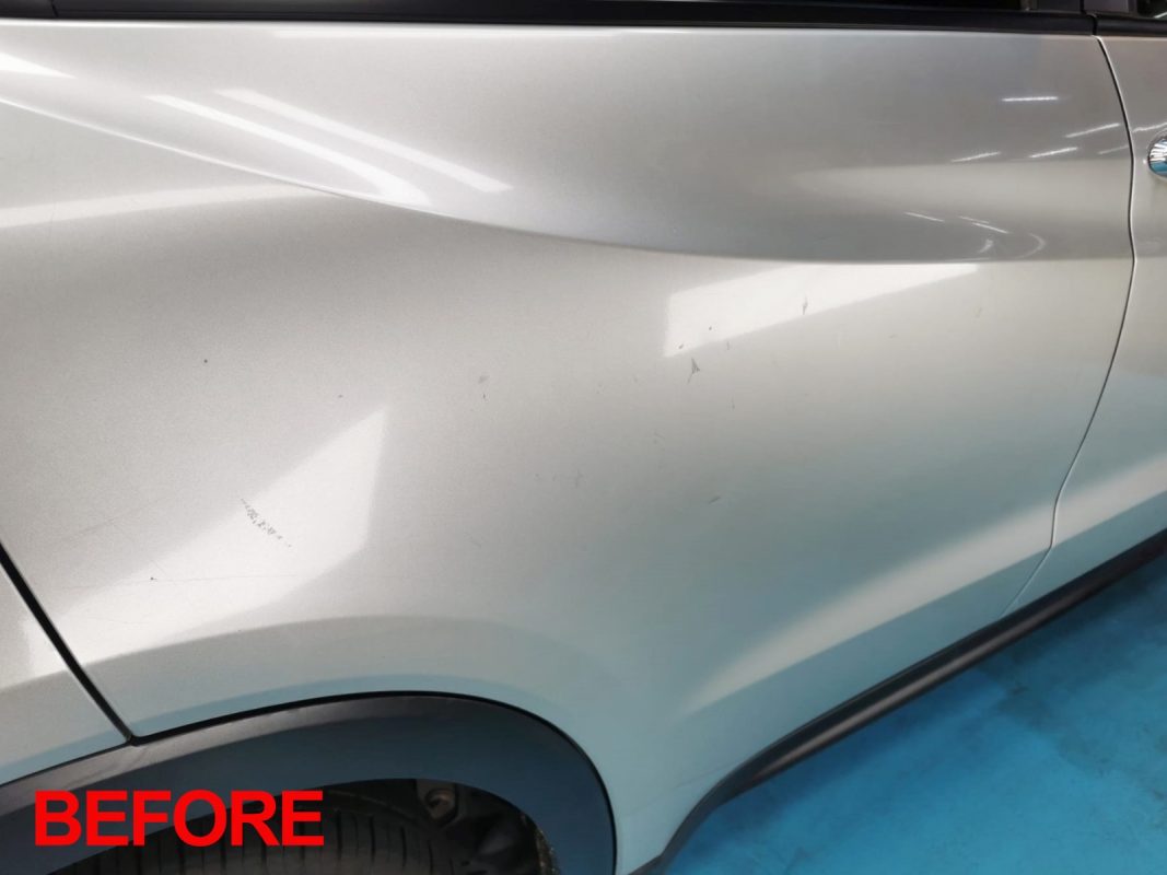 Glossy body panels on the Vezel after the ceramic coating.