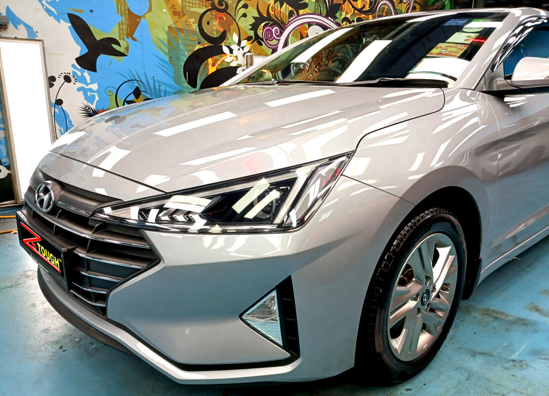 The Hyundai Avante from a side angle after the ceramic coating.