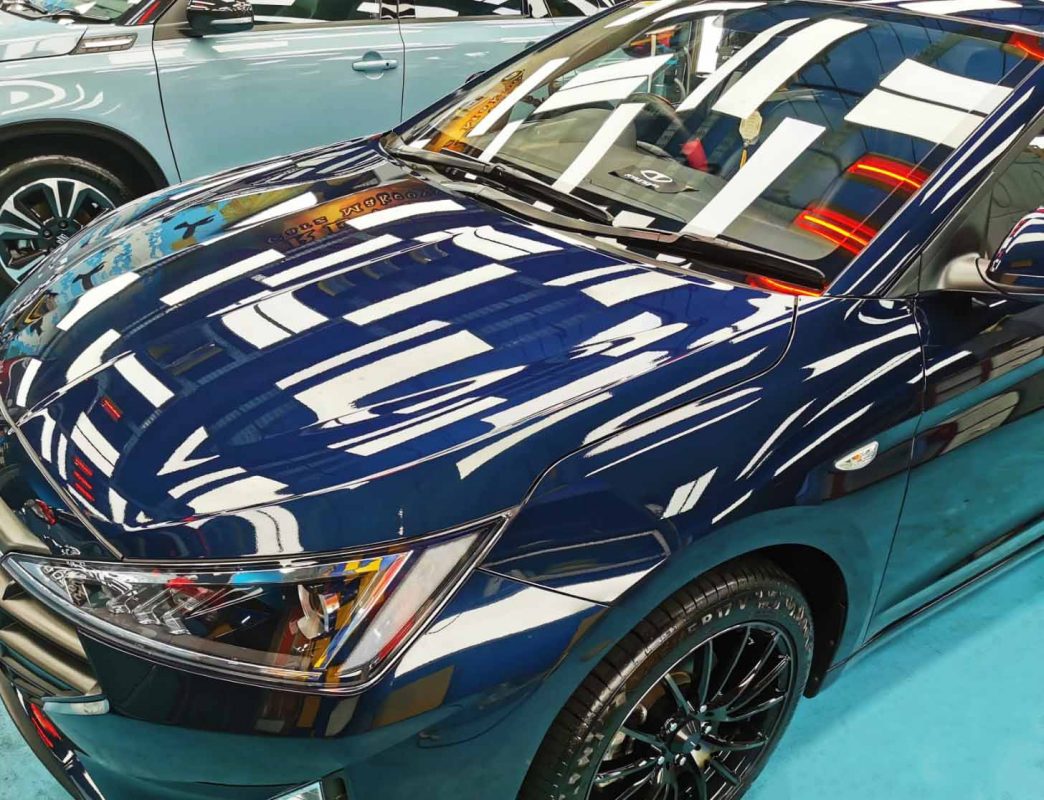 The Hyundai Avante from a side angle after the ceramic coating.