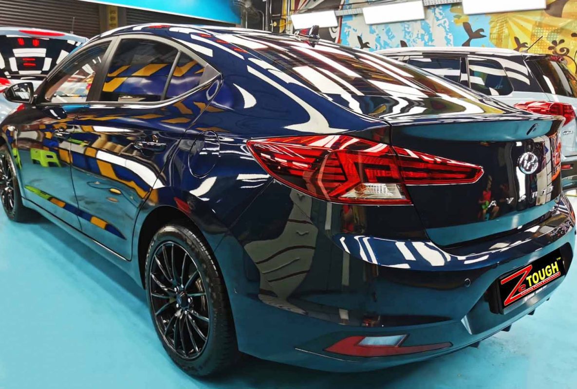 Rear quarter of the Hyundai Avante, glossy and protected.