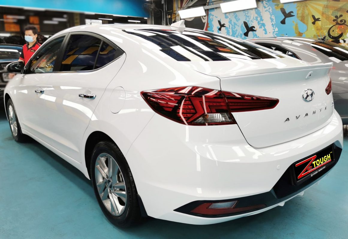 Rear quarter of the Hyundai AD Avante, glossy and protected.
