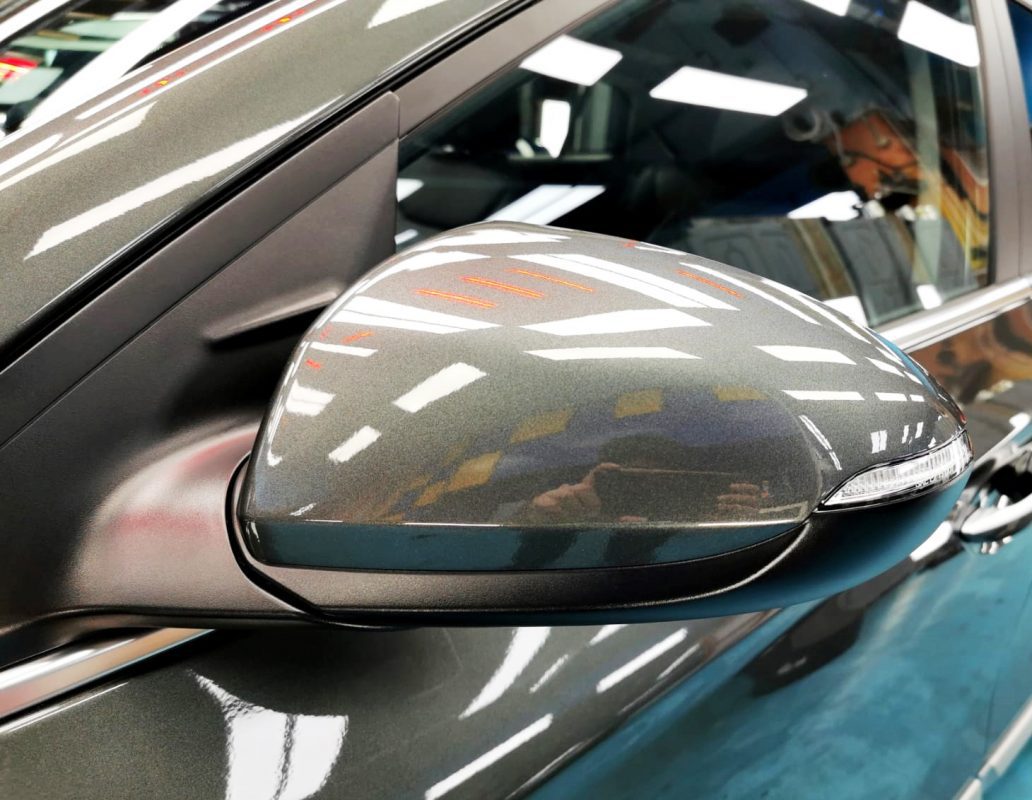 Side panel of the Hyundai Ioniq with the titanium finish locked in.