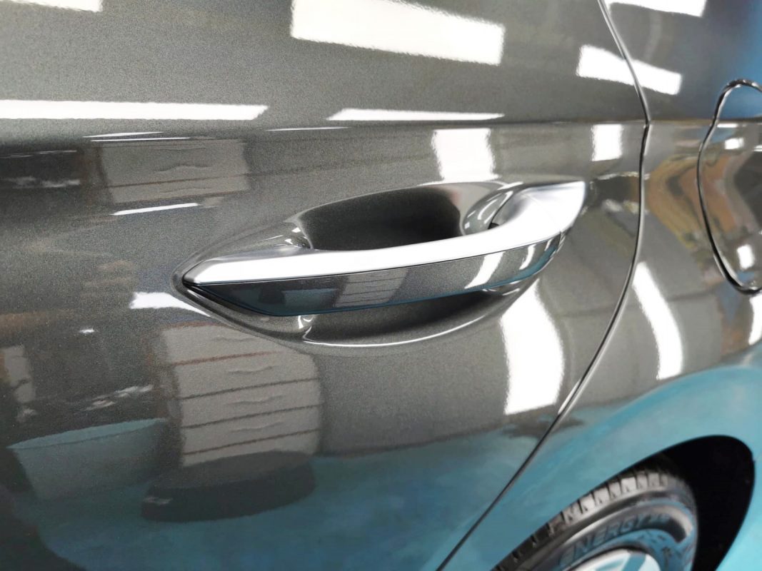 Front three-quarter view of the Hyundai Ioniq after coating.