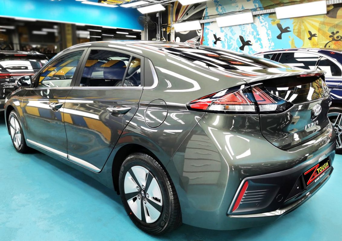 Rear quarter of the Hyundai Ioniq, glossy and protected.