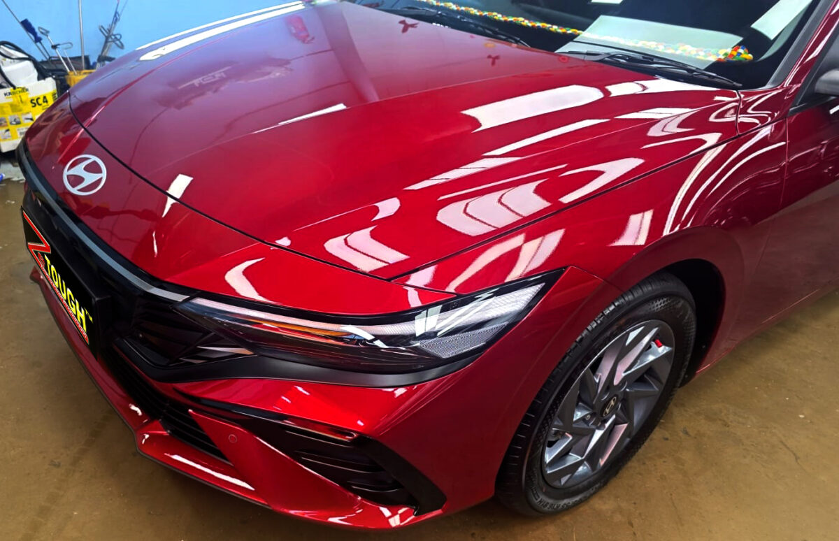 The Hyundai Avante from a side angle after the ceramic coating.
