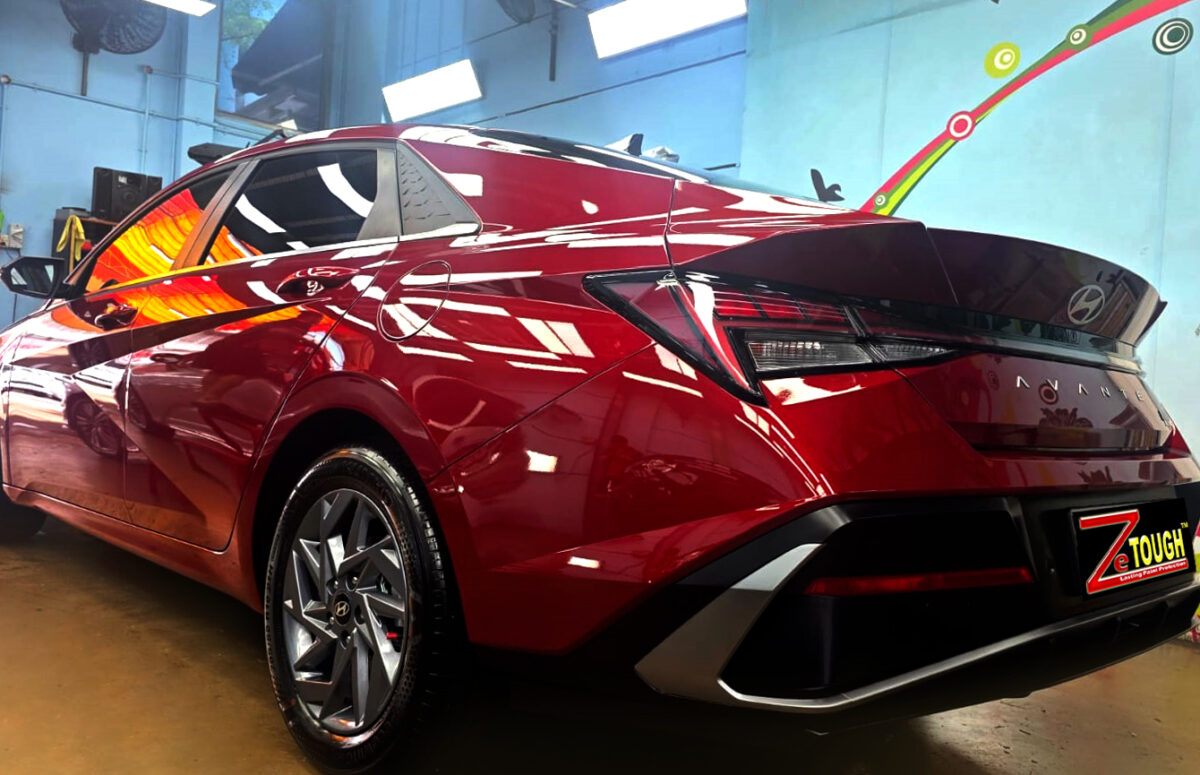 Rear quarter of the Hyundai Avante, glossy and protected.