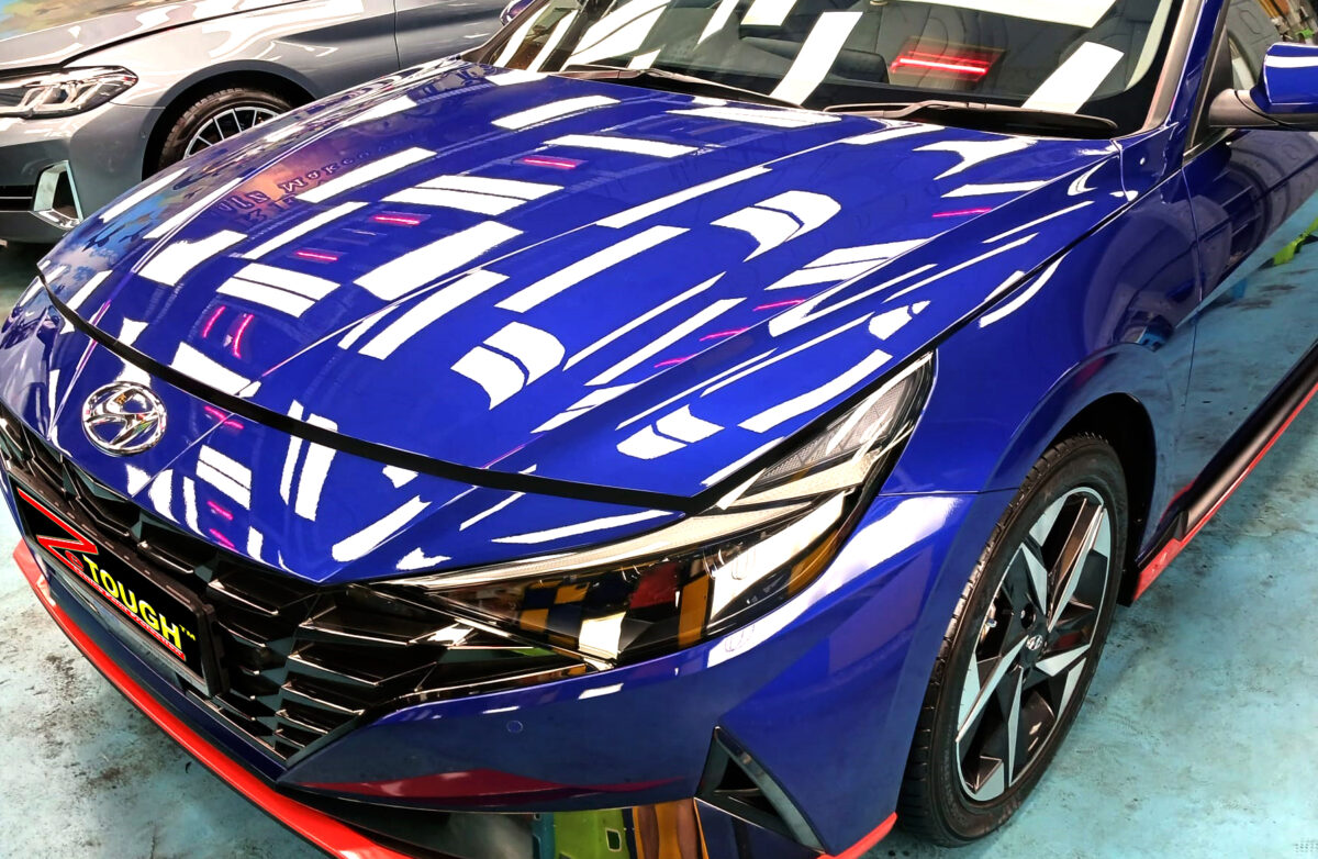 The Hyundai Avante from a side angle after the titanium coating.