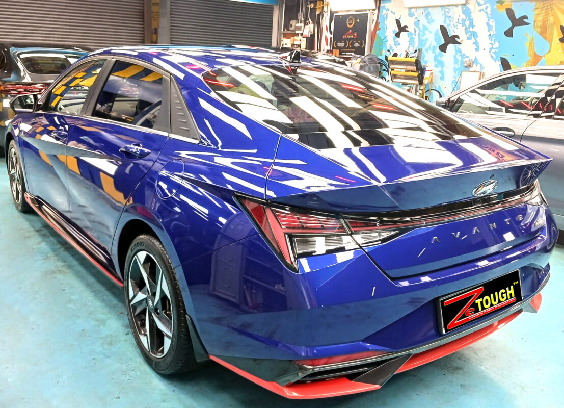 Rear quarter of the Hyundai Avante, glossy and protected.