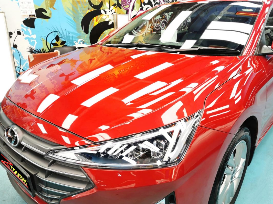 The Hyundai Avante from a side angle after the ceramic coating.