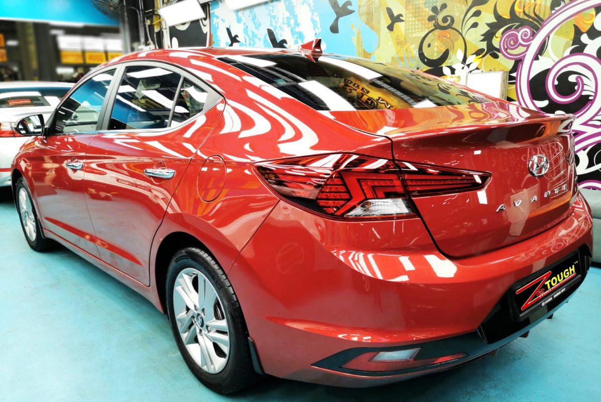 Rear quarter of the Hyundai Avante, glossy and protected.