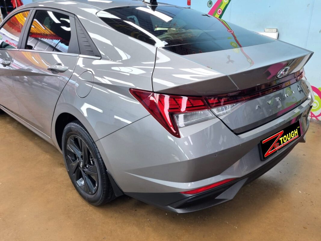 Front three-quarter view of the Hyundai CN7 Avante after coating.
