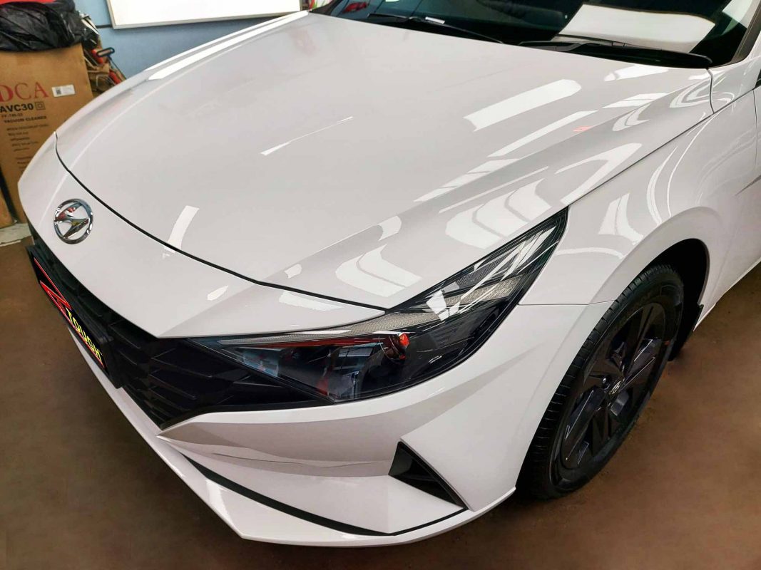 The Hyundai CN7 Avante from a side angle after the ceramic coating.