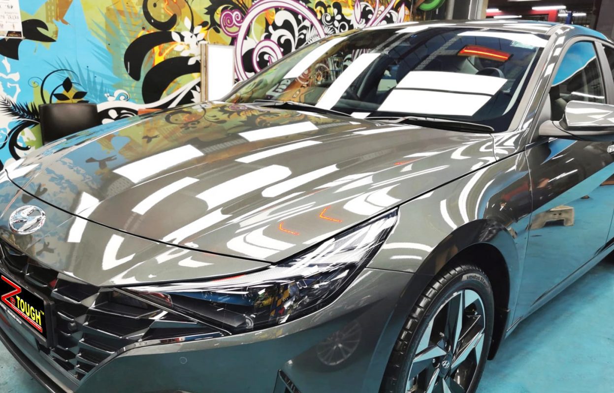 The Hyundai CN7 Avante from a side angle after the ceramic coating.