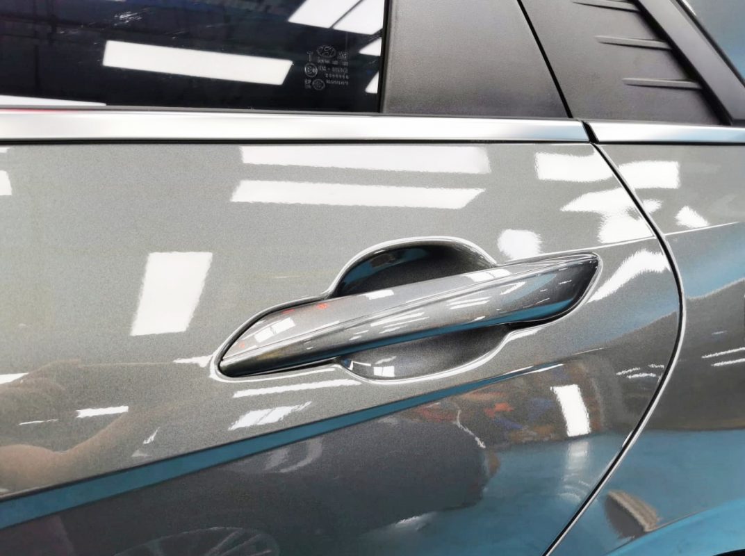 Front three-quarter view of the Hyundai CN7 Avante after coating.