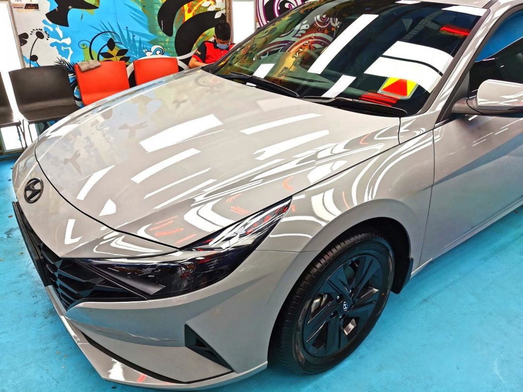 The Hyundai CN7 Avante from a side angle after the ceramic coating.