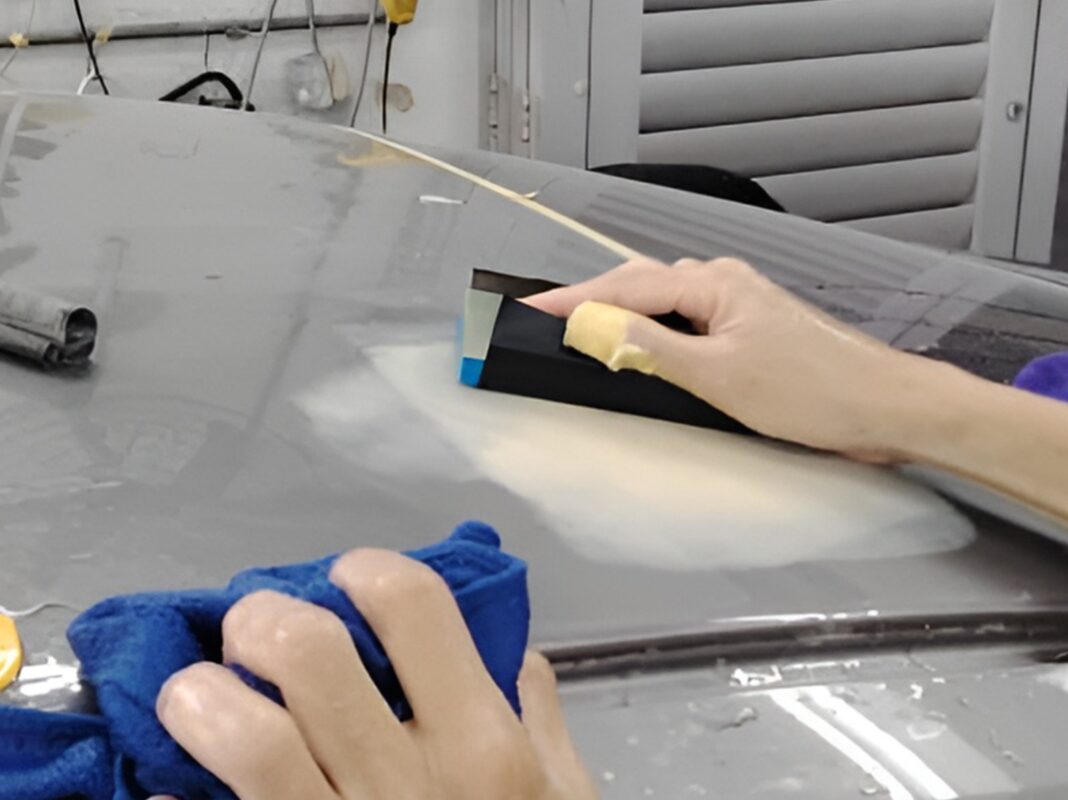 A primer coat applied to the Hyundai CN7 before spraying.