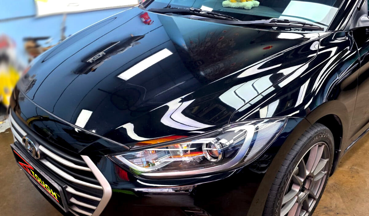 The Hyundai Elantra from a side angle after the titanium coating.