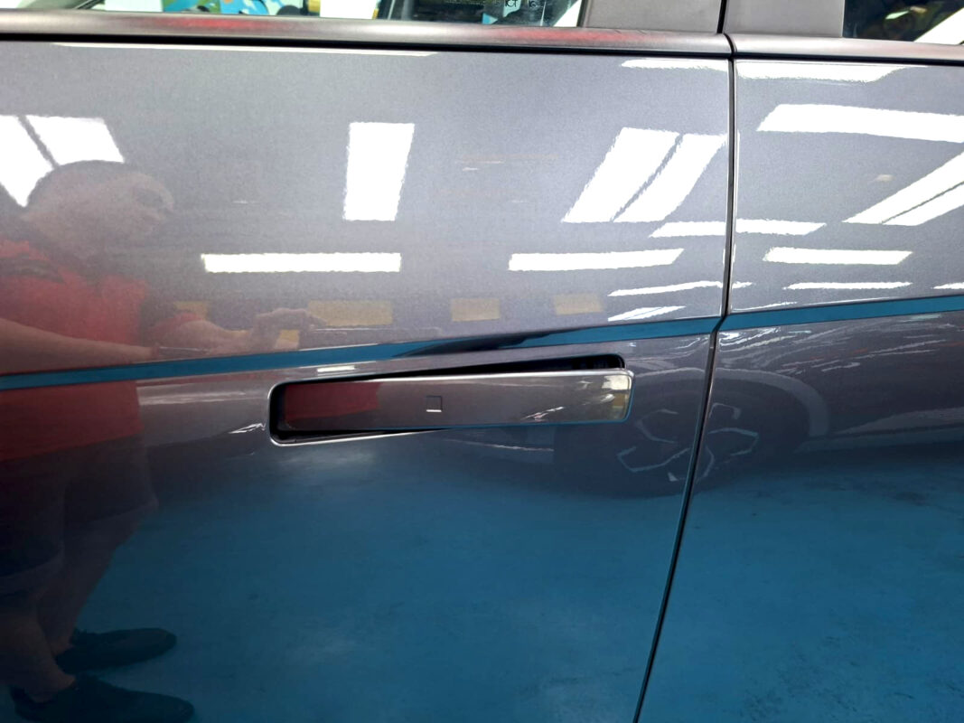 The coated paintwork of the Hyundai Ioniq 5, clean and sharp.