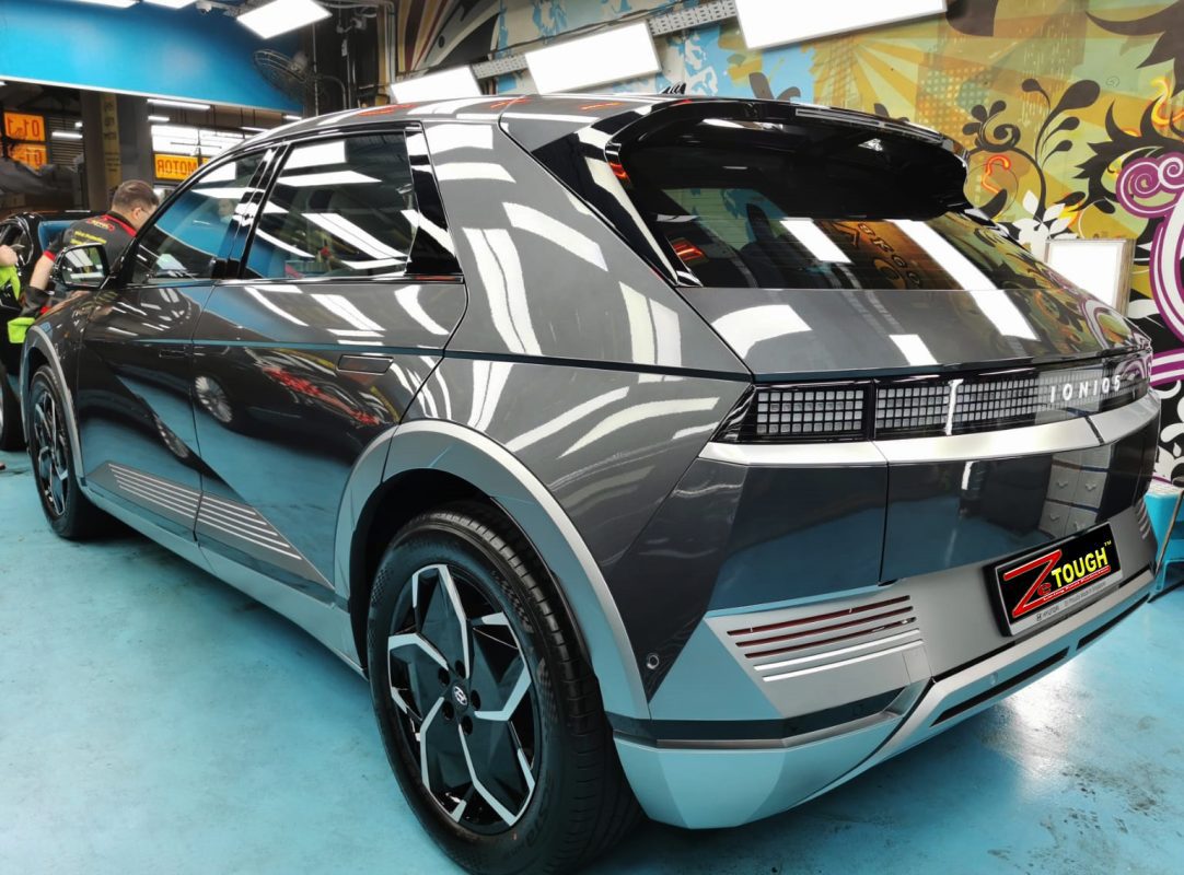 Rear quarter of the Hyundai Ioniq5, glossy and protected.