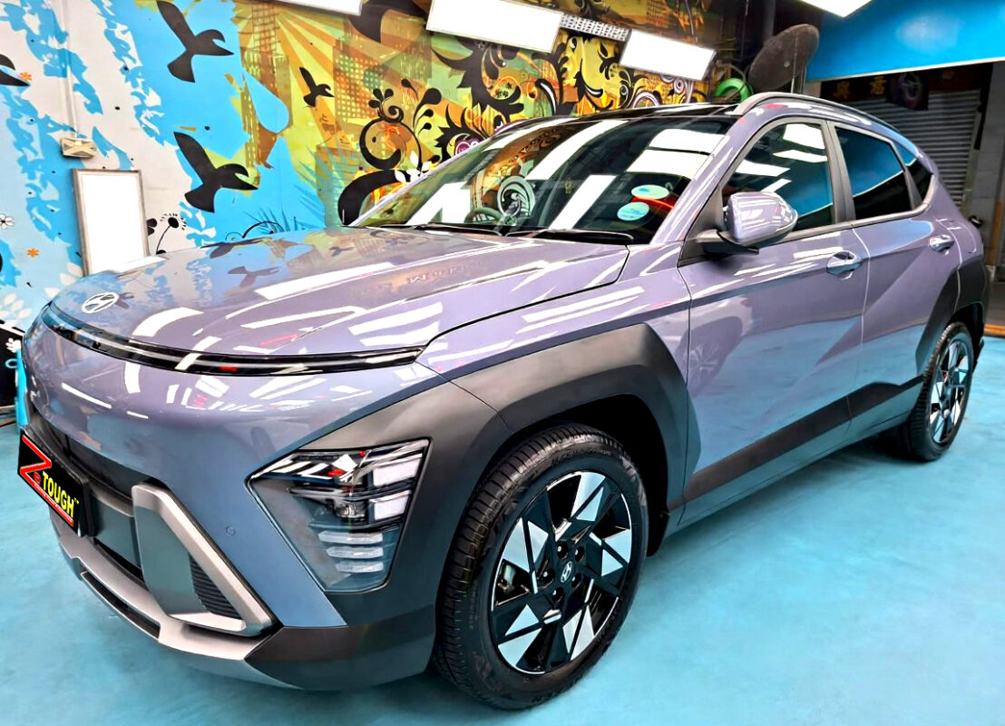 Hyundai Kona, glossy after its ZeTough Ceramic coating.
