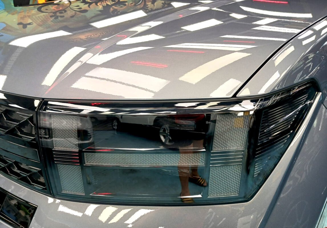 The Santa Fe's coated paintwork showing clean reflections.