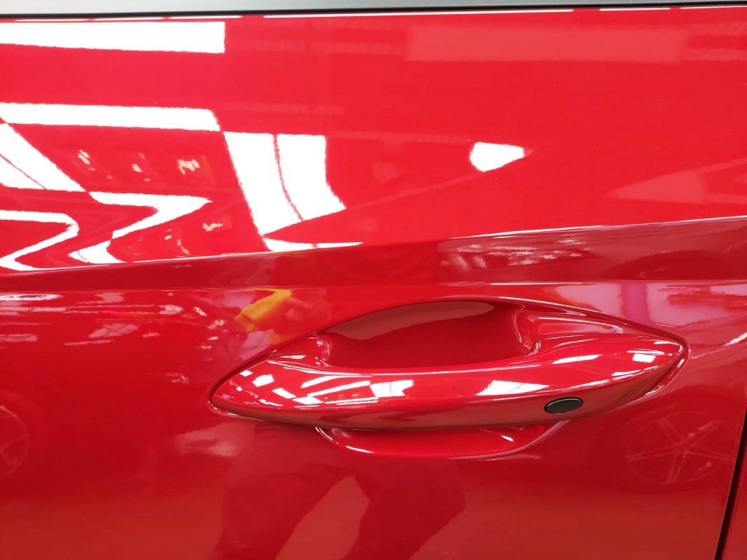Front three-quarter view of the Hyundai NX4E Tucson after coating.