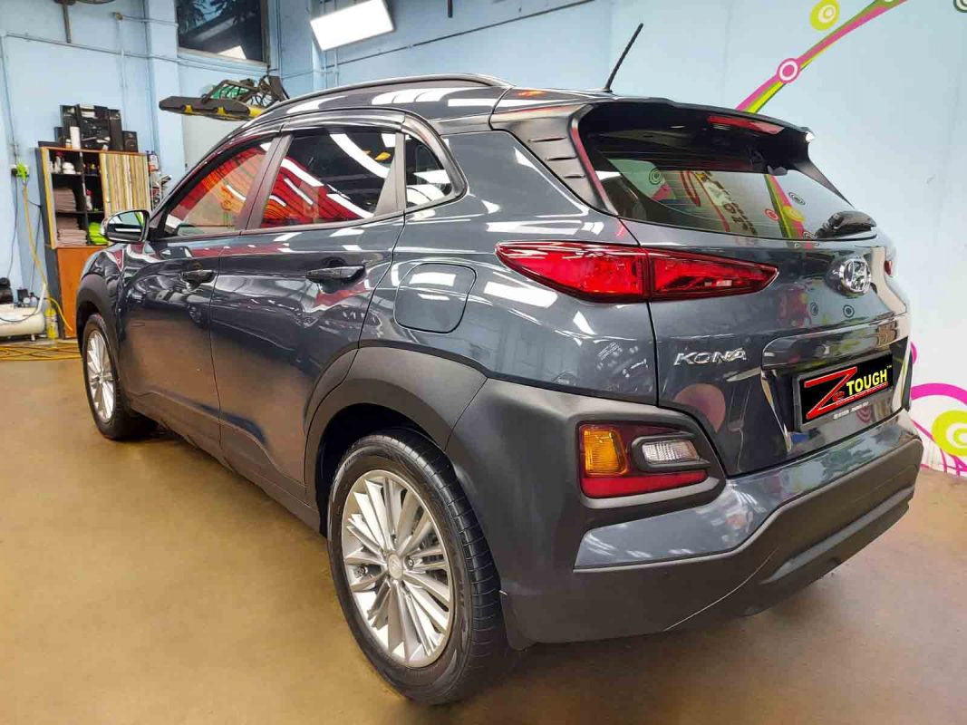 Rear quarter of the Hyundai OS Kona, glossy and protected.