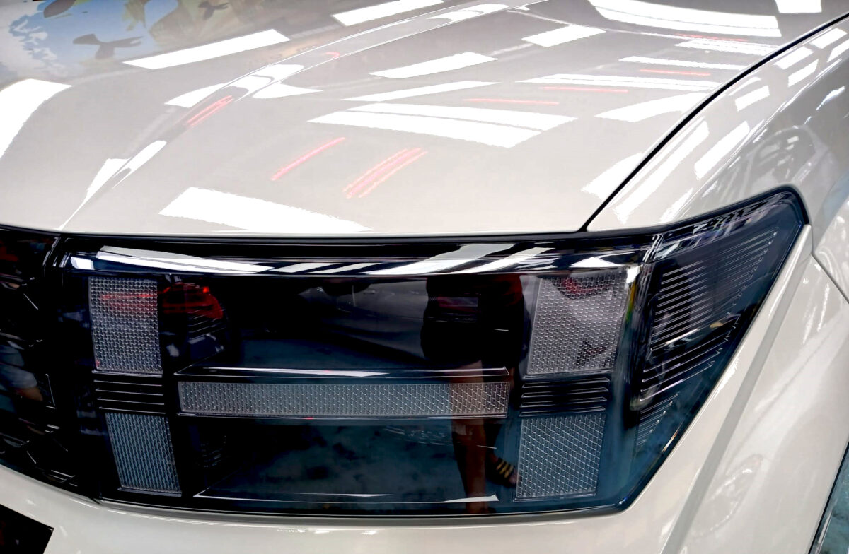 The Santa Fe's coated paintwork showing clean reflections.