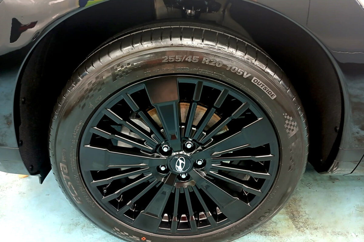 Rear quarter of the Hyundai Santa Fe, glossy and protected.