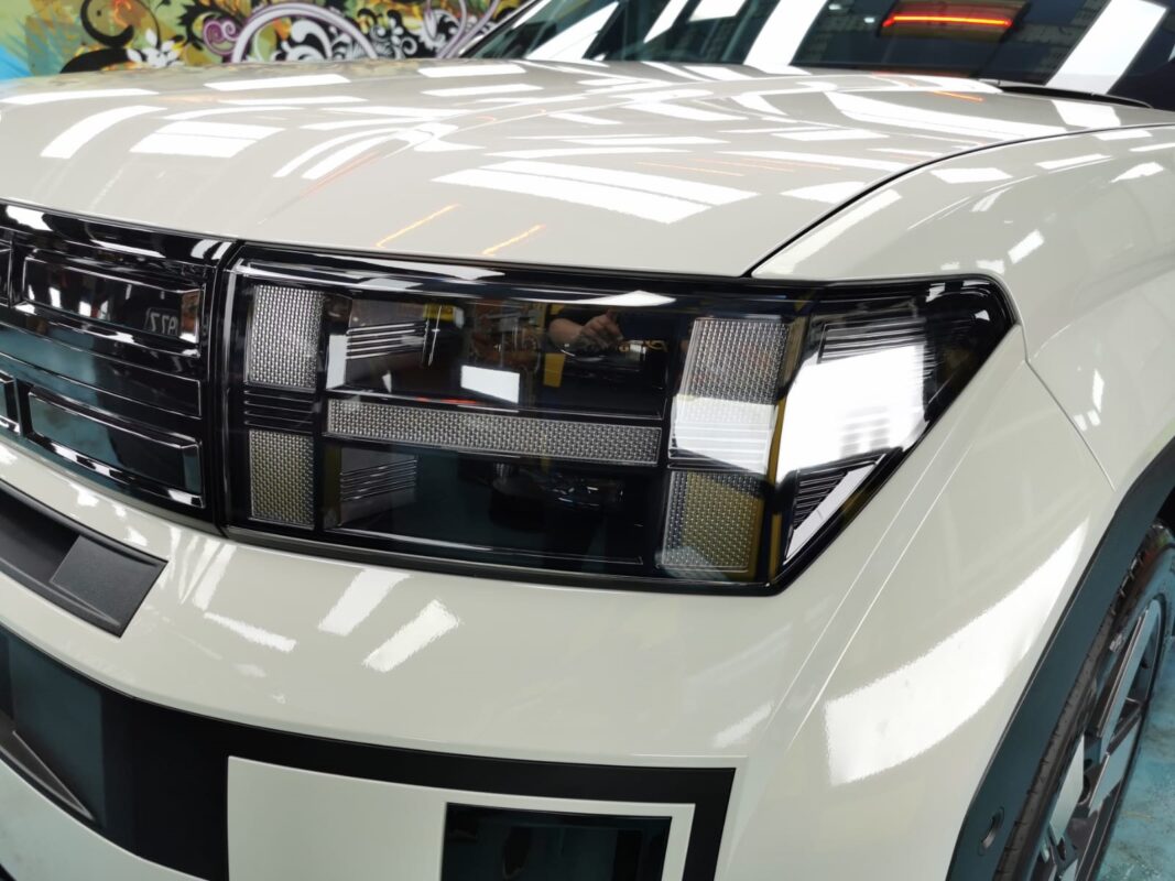The Santa Fe's coated paintwork showing clean reflections.