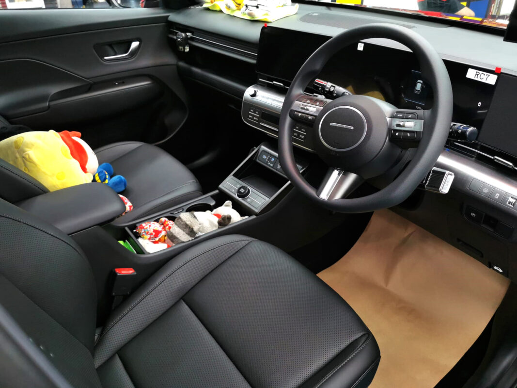 The Hyundai SX2 Kona parked in the workshop, freshly coated.