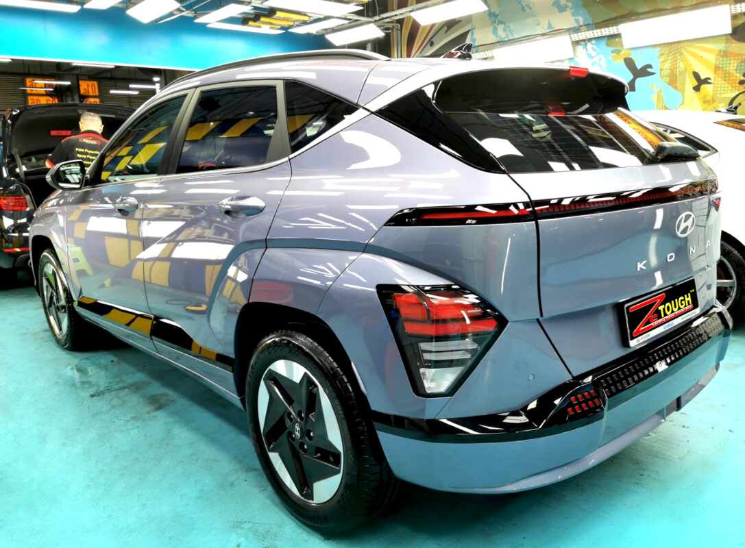 Rear quarter of the Hyundai SX2 Kona, glossy and protected.