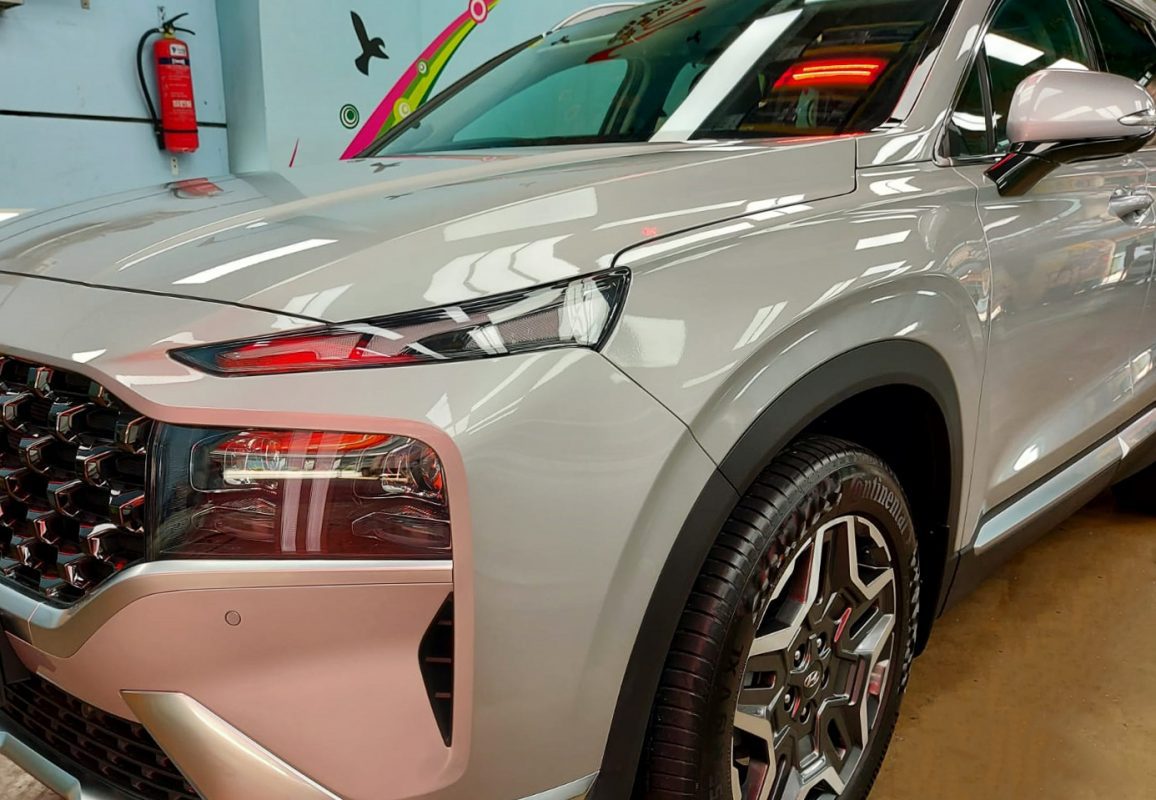 The Hyundai TM Santa Fe from a side angle after the titanium coating.