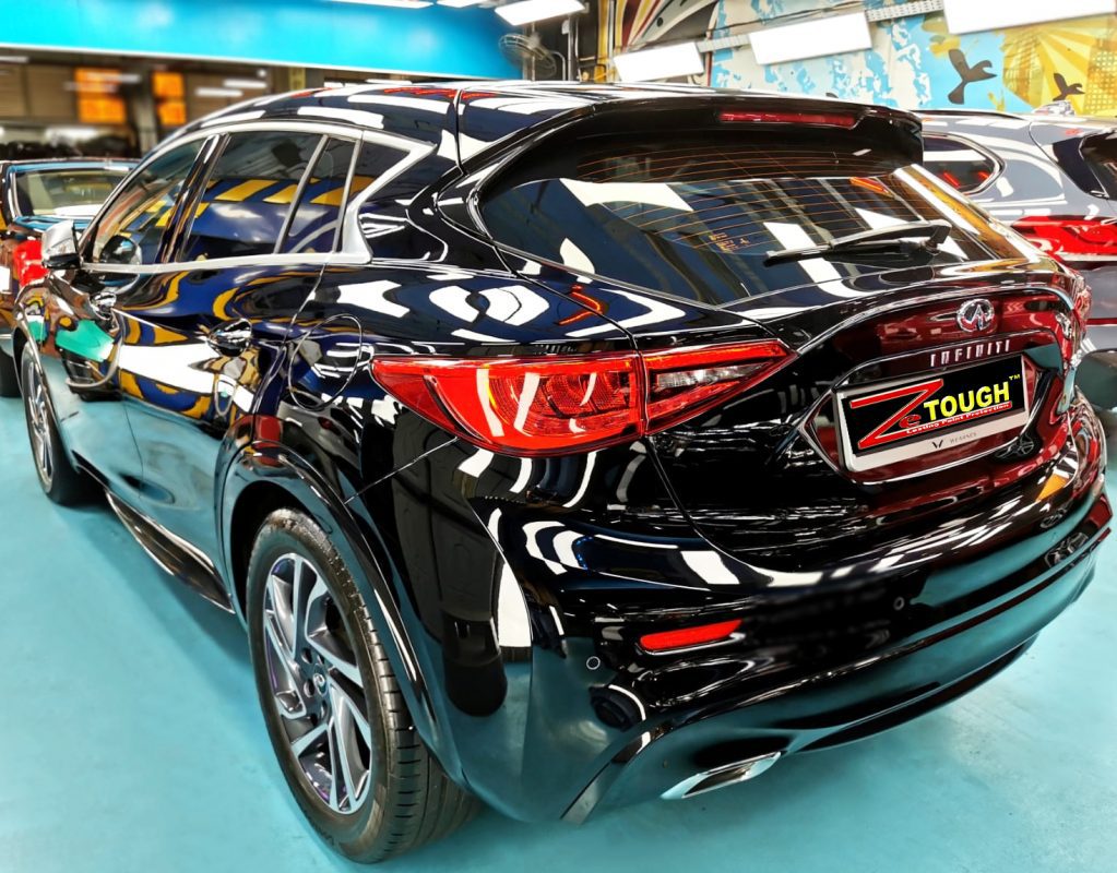 Rear quarter of the Infiniti Q30, glossy and protected.